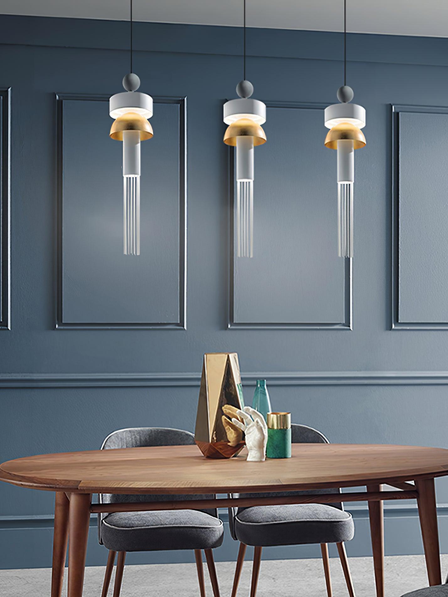 Elegant Metal Tassel Pendant Light with Integrated LED and Clear Glass Shade for Modern Interiors