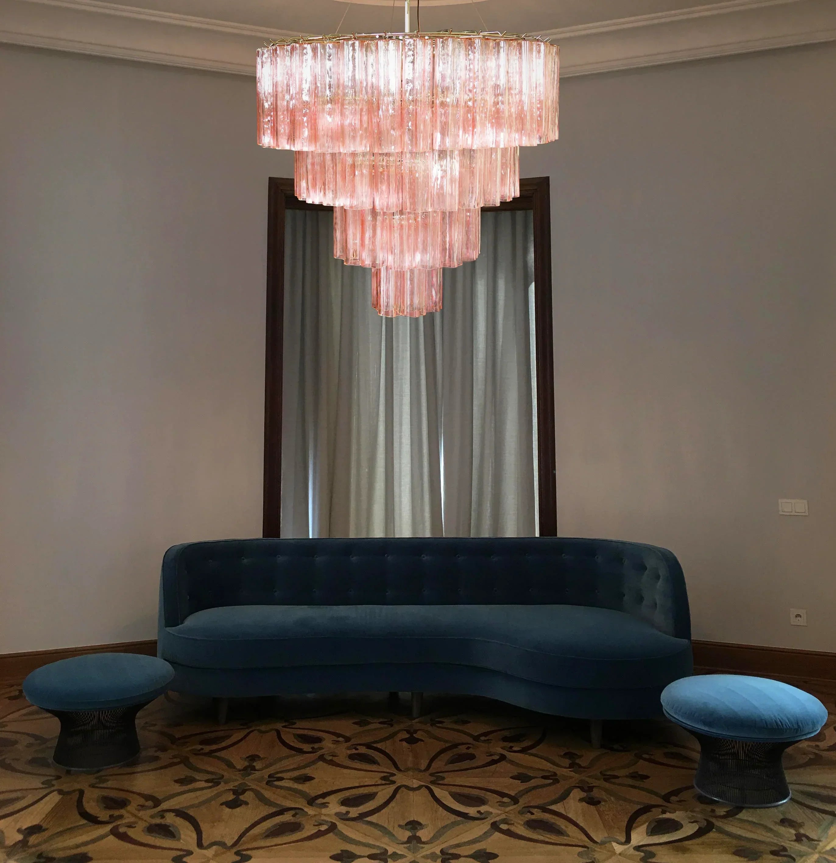 elegant-mid-century-modern-pink-glass-tube-chandelier-for-luxury-living-room-and-dining-areas