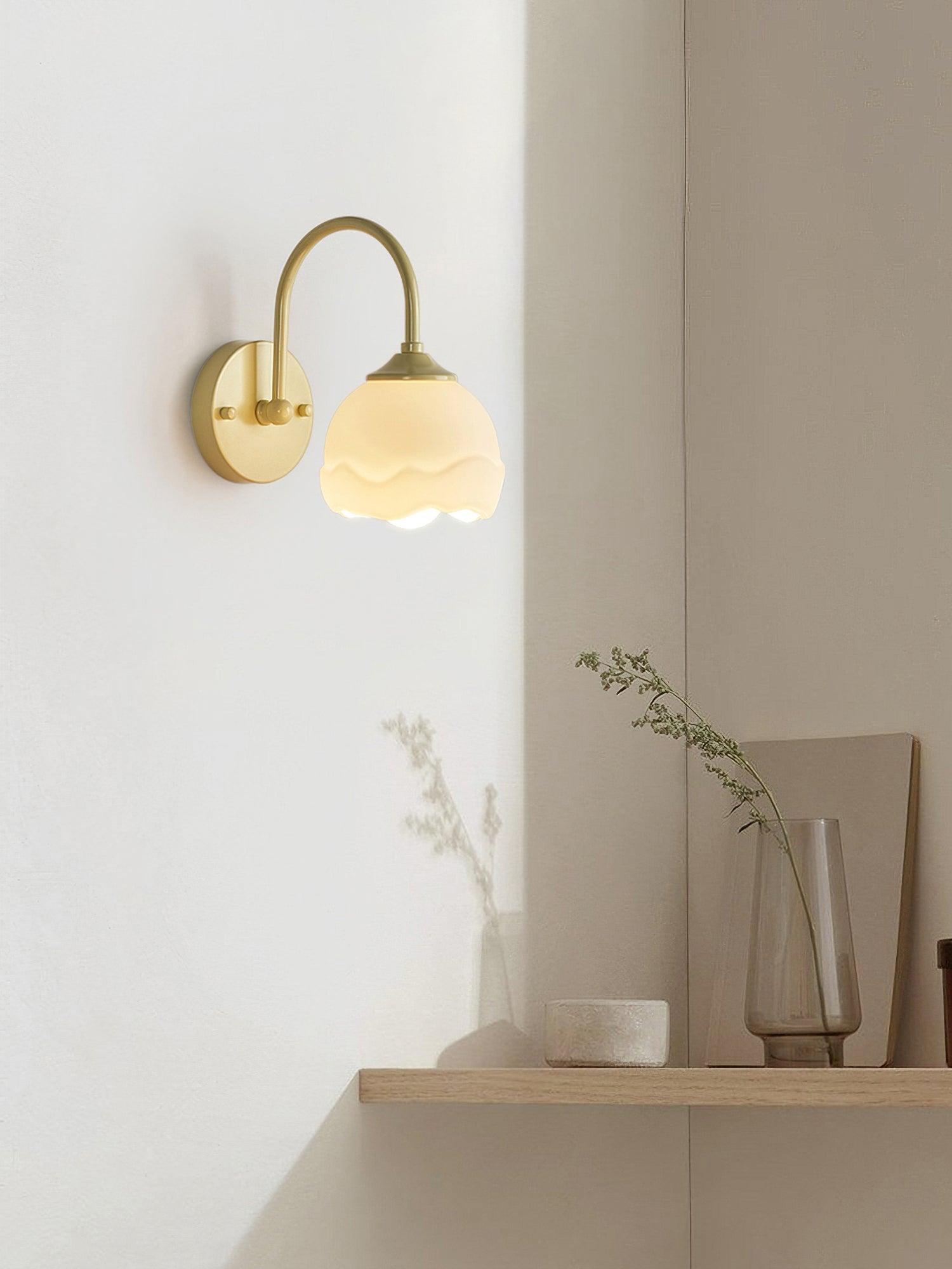 Elegant Milk White Blossom Floral Wall Sconce Indoor Glass Flower Shade Wall Light