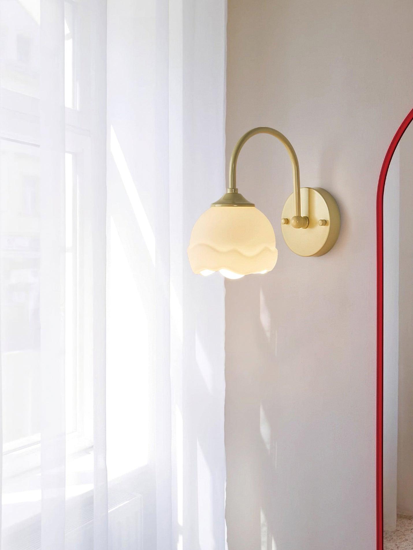 Elegant Milk White Blossom Floral Wall Sconce Indoor Glass Flower Shade Wall Light