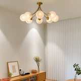 Elegant Modern Brass Semi Flush Mount Ceiling Light with Carved Glass Shades 6 and 8 Light Options