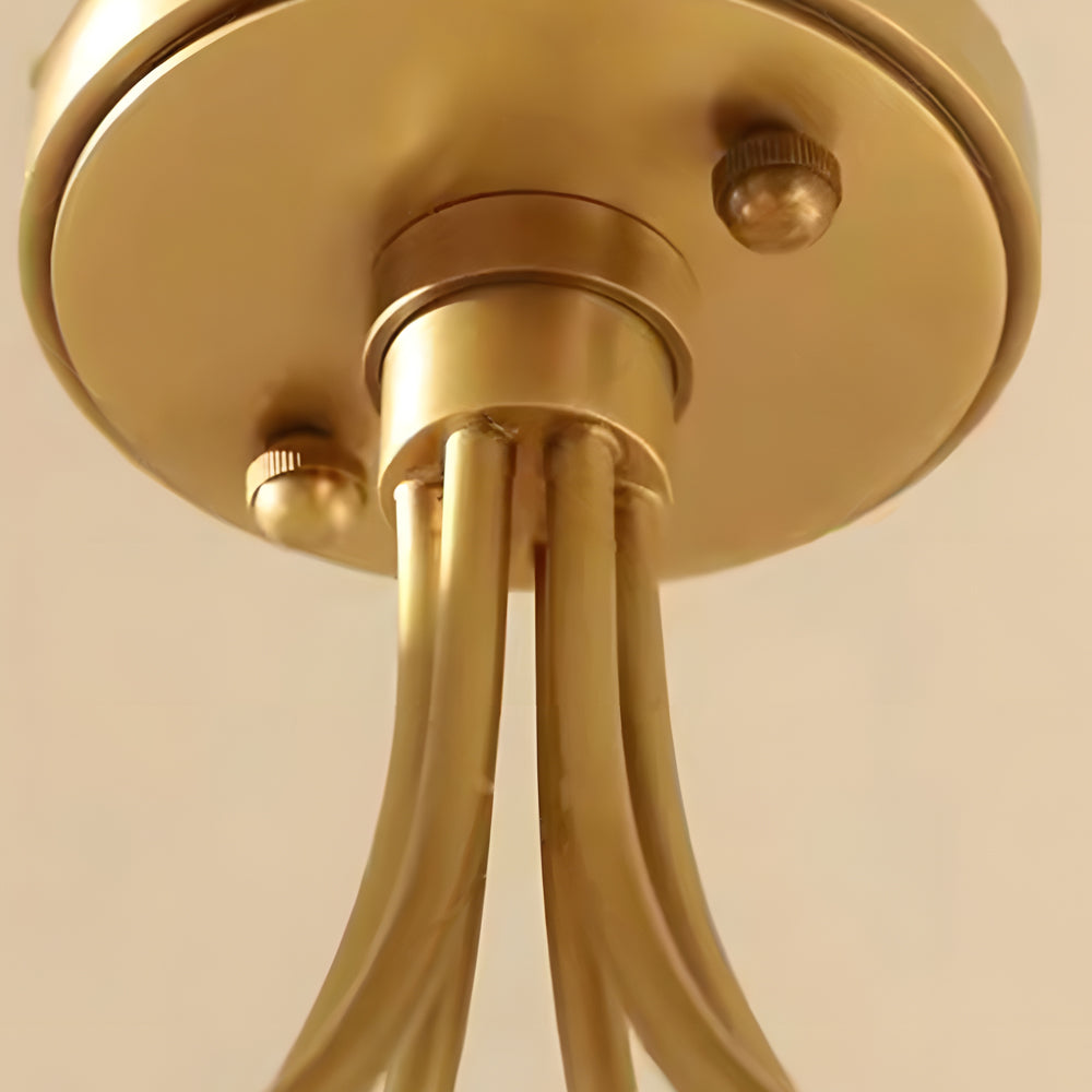 Elegant Modern Brass Semi Flush Mount Ceiling Light with Carved Glass Shades 6 and 8 Light Options