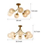 Elegant Modern Brass Semi Flush Mount Ceiling Light with Carved Glass Shades 6 and 8 Light Options