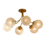 Elegant Modern Brass Semi Flush Mount Ceiling Light with Carved Glass Shades 6 and 8 Light Options