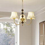 Elegant Modern Chandelier with White Fabric Shades and Walnut Wood Accents