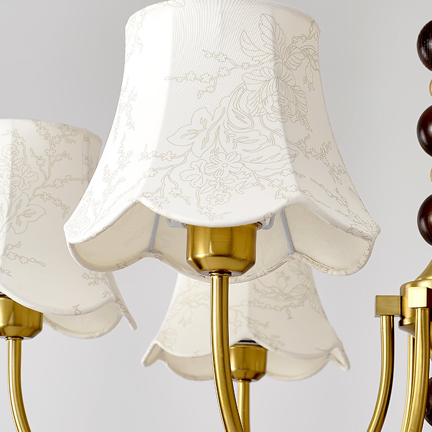 Elegant Modern Chandelier with White Fabric Shades and Walnut Wood Accents