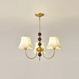 Elegant Modern Chandelier with White Fabric Shades and Walnut Wood Accents