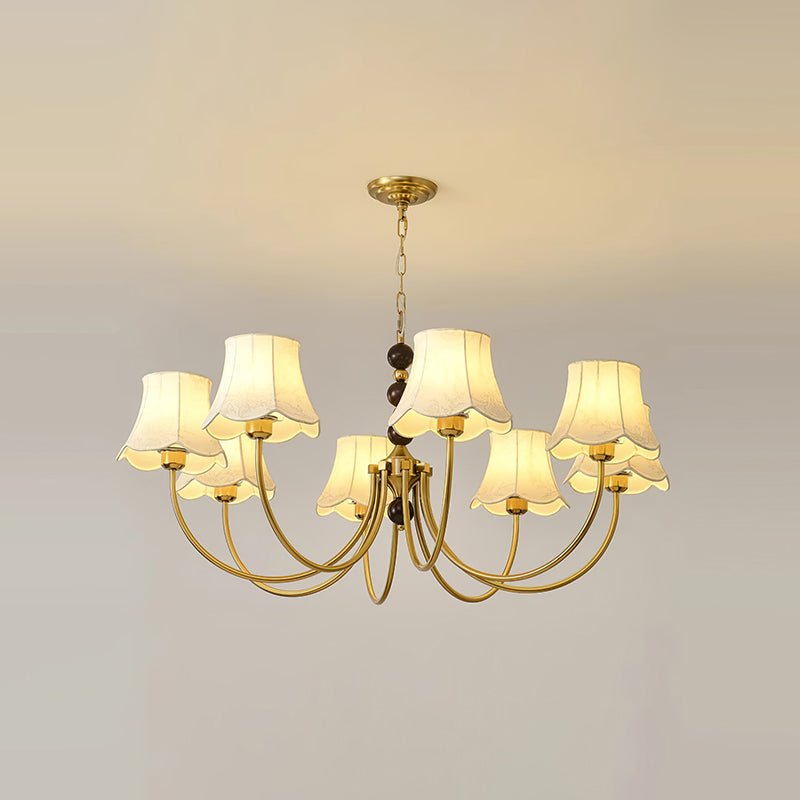 Elegant Modern Chandelier with White Fabric Shades and Walnut Wood Accents