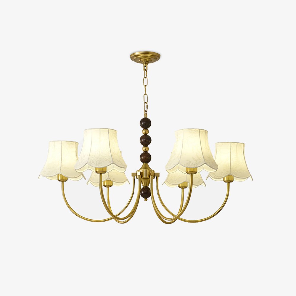 Elegant Modern Chandelier with White Fabric Shades and Walnut Wood Accents