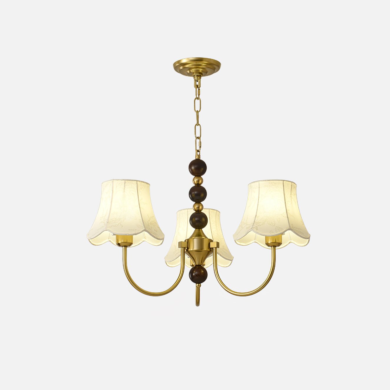 Elegant Modern Chandelier with White Fabric Shades and Walnut Wood Accents