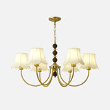 Elegant Modern Chandelier with White Fabric Shades and Walnut Wood Accents
