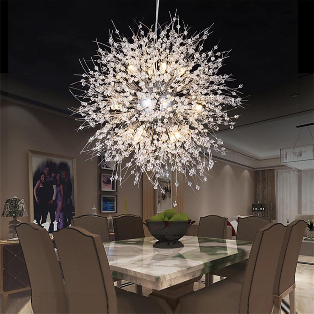 Elegant Modern Crystal Globe Chandelier Metal Firework Ceiling Light for Kitchen and Dining Room
