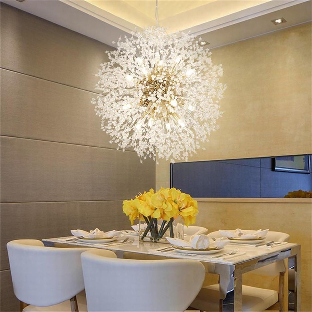 Elegant Modern Crystal Globe Chandelier Metal Firework Ceiling Light for Kitchen and Dining Room