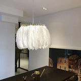 Elegant Modern Feather Pendant Light with Gold Metal Frame for Bedroom and Living Room