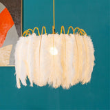 Elegant Modern Feather Pendant Light with Gold Metal Frame for Bedroom and Living Room