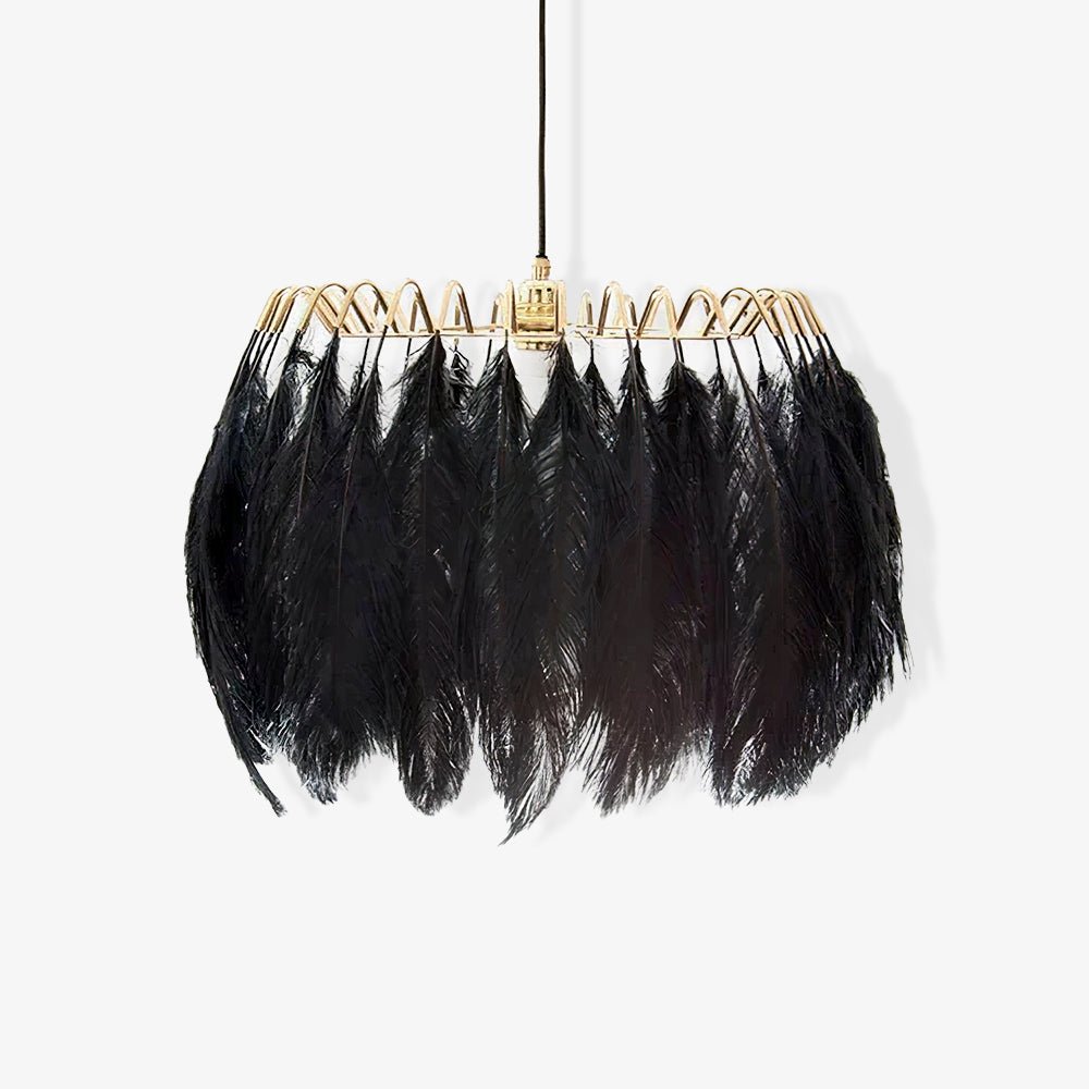 Elegant Modern Feather Pendant Light with Gold Metal Frame for Bedroom and Living Room