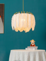 Elegant Modern Feather Pendant Light with Gold Metal Frame for Bedroom and Living Room