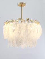 Elegant Modern Feather Pendant Light with Gold Metal Frame for Bedroom and Living Room