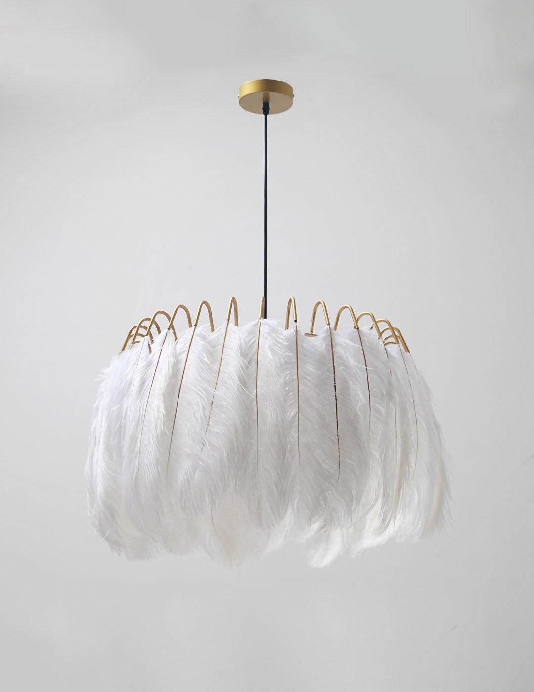 Elegant Modern Feather Pendant Light with Gold Metal Frame for Bedroom and Living Room