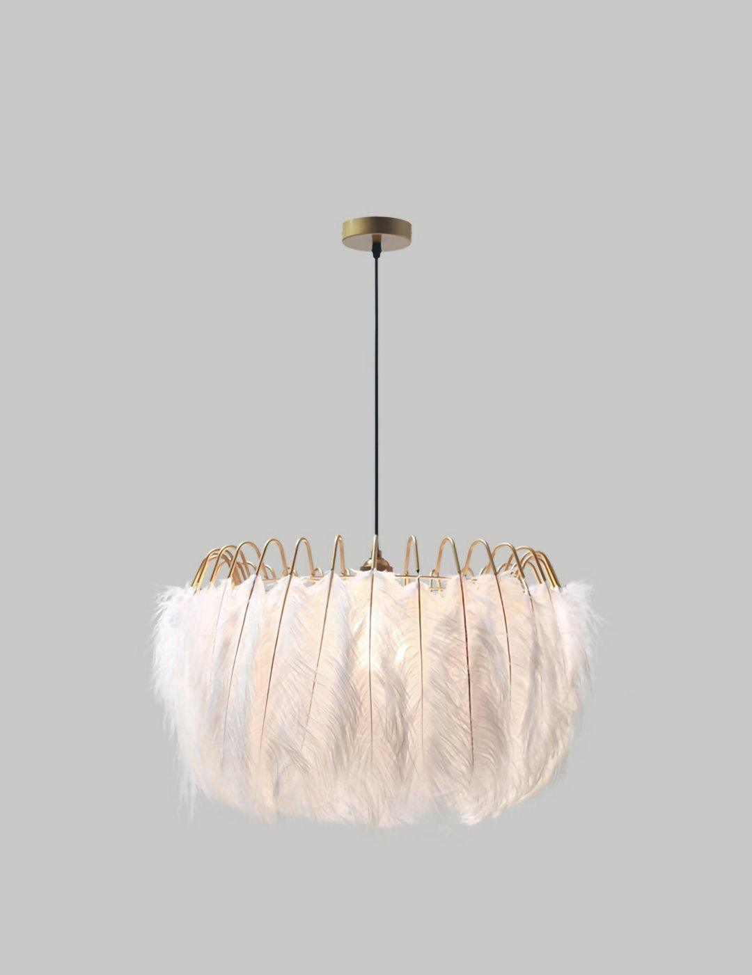 Elegant Modern Feather Pendant Light with Gold Metal Frame for Bedroom and Living Room