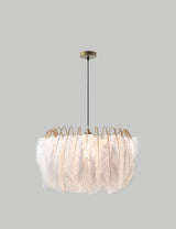 Elegant Modern Feather Pendant Light with Gold Metal Frame for Bedroom and Living Room