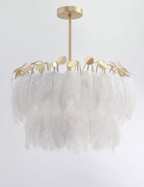 Elegant Modern Feather Pendant Light with Gold Metal Frame for Bedroom and Living Room