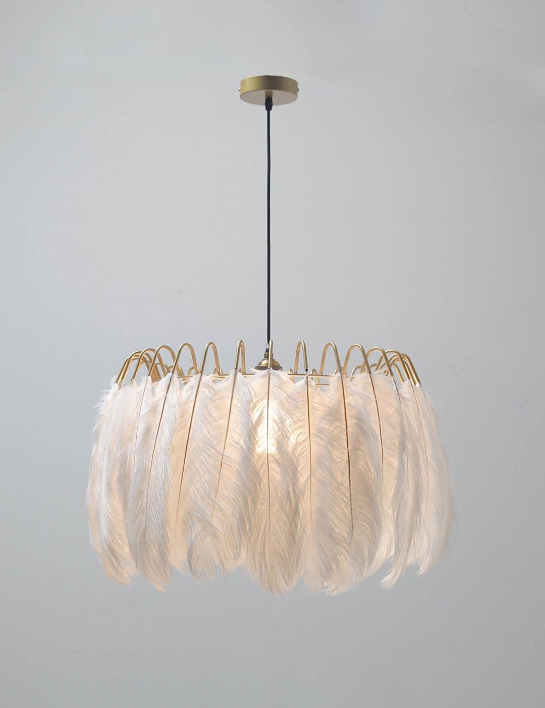 Elegant Modern Feather Pendant Light with Gold Metal Frame for Bedroom and Living Room