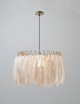Elegant Modern Feather Pendant Light with Gold Metal Frame for Bedroom and Living Room