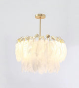 Elegant Modern Feather Pendant Light with Gold Metal Frame for Bedroom and Living Room