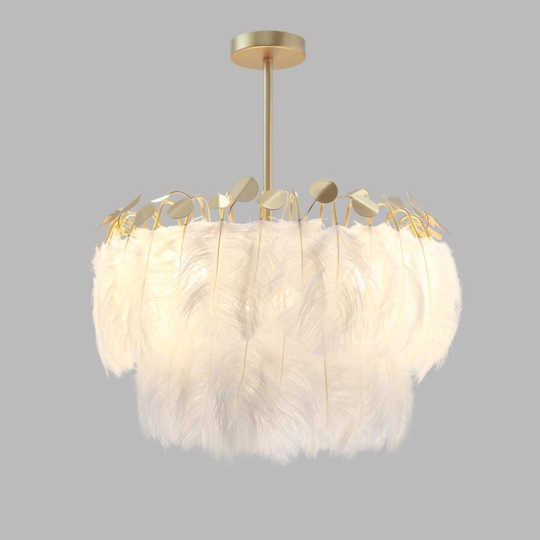 Elegant Modern Feather Pendant Light with Gold Metal Frame for Bedroom and Living Room