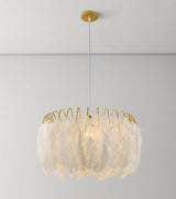 Elegant Modern Feather Pendant Light with Gold Metal Frame for Bedroom and Living Room