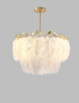 Elegant Modern Feather Pendant Light with Gold Metal Frame for Bedroom and Living Room