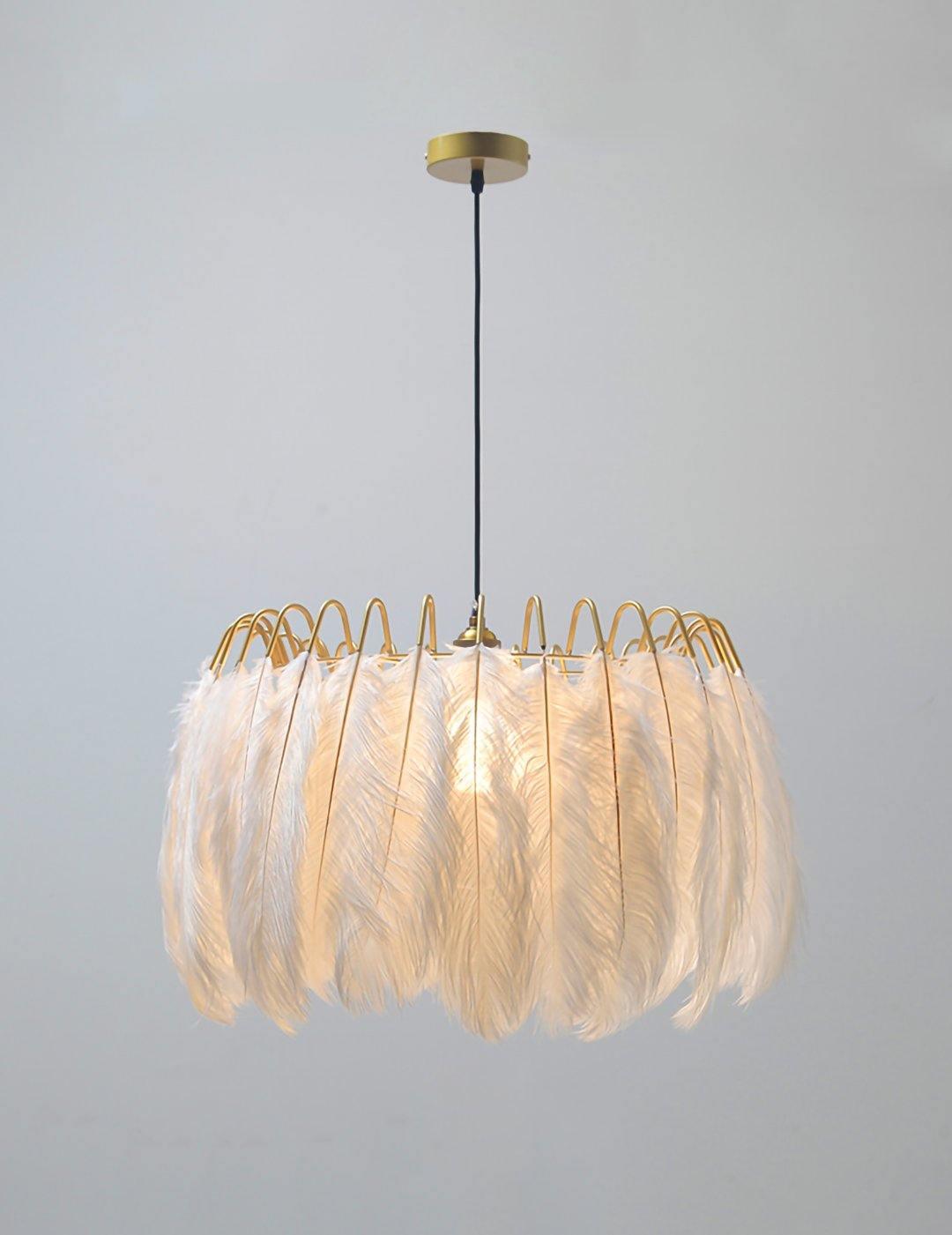 Elegant Modern Feather Pendant Light with Gold Metal Frame for Bedroom and Living Room