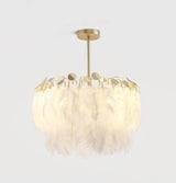 Elegant Modern Feather Pendant Light with Gold Metal Frame for Bedroom and Living Room