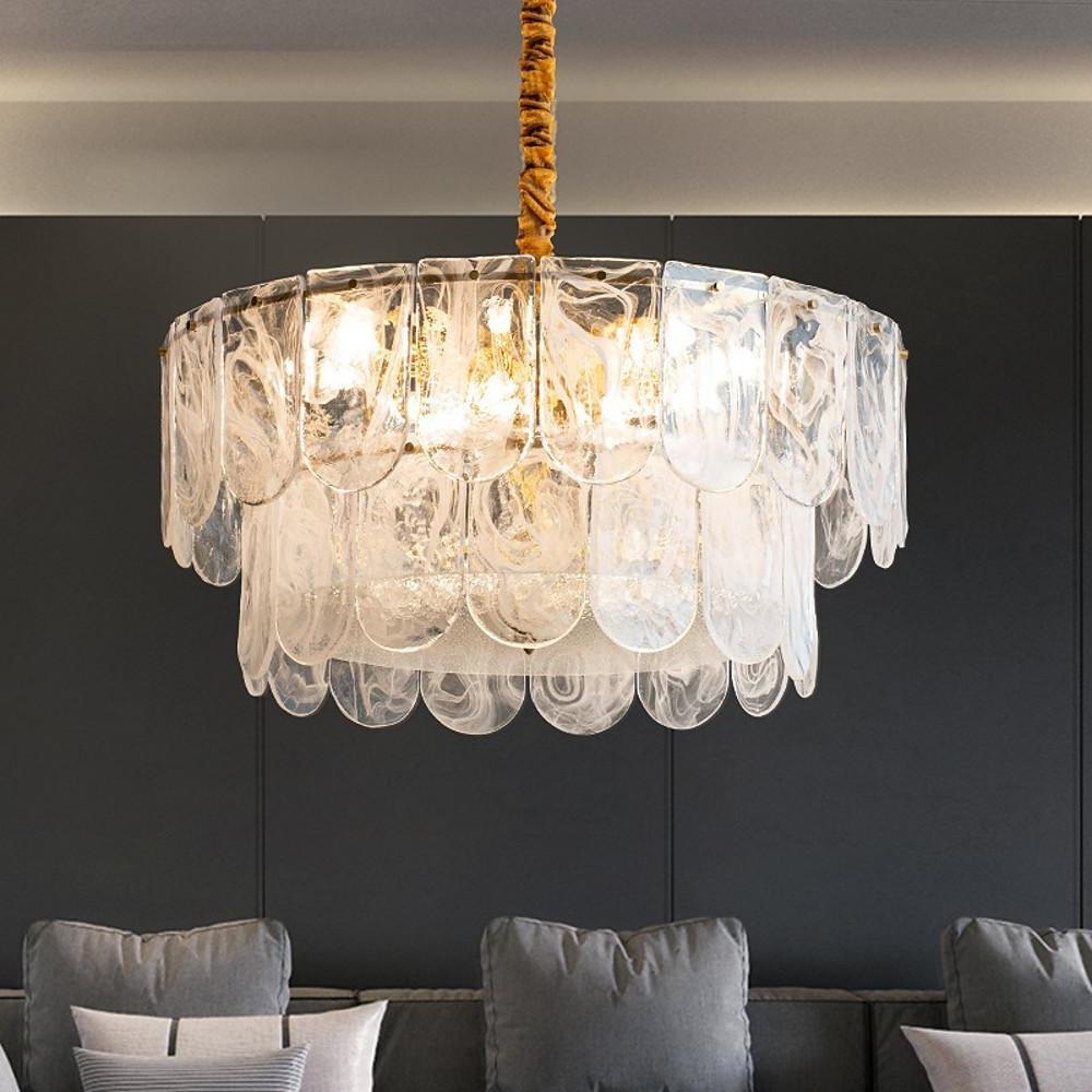 Elegant Modern Glass Lantern Chandelier Metal Ceiling Light for Living Room and Dining Room