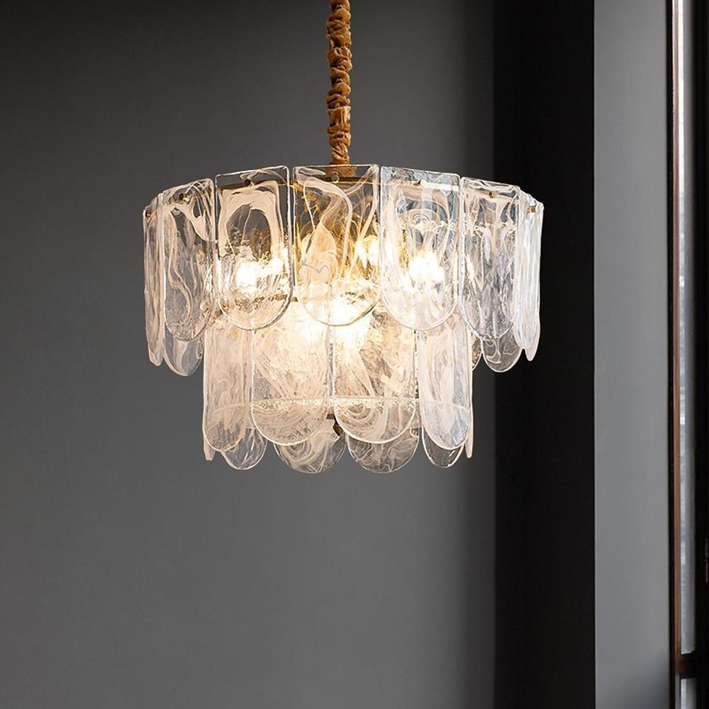 Elegant Modern Glass Lantern Chandelier Metal Ceiling Light for Living Room and Dining Room