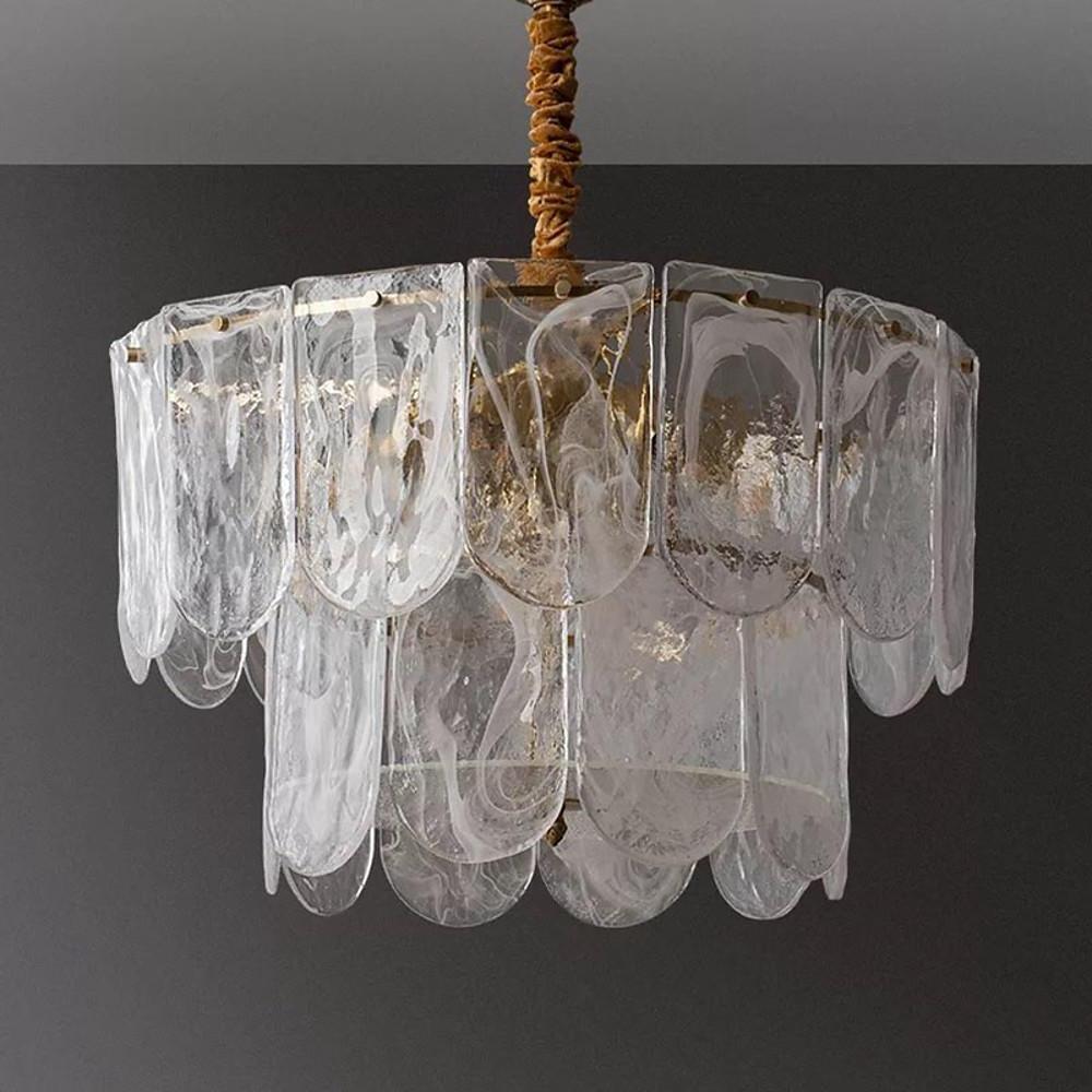 Elegant Modern Glass Lantern Chandelier Metal Ceiling Light for Living Room and Dining Room