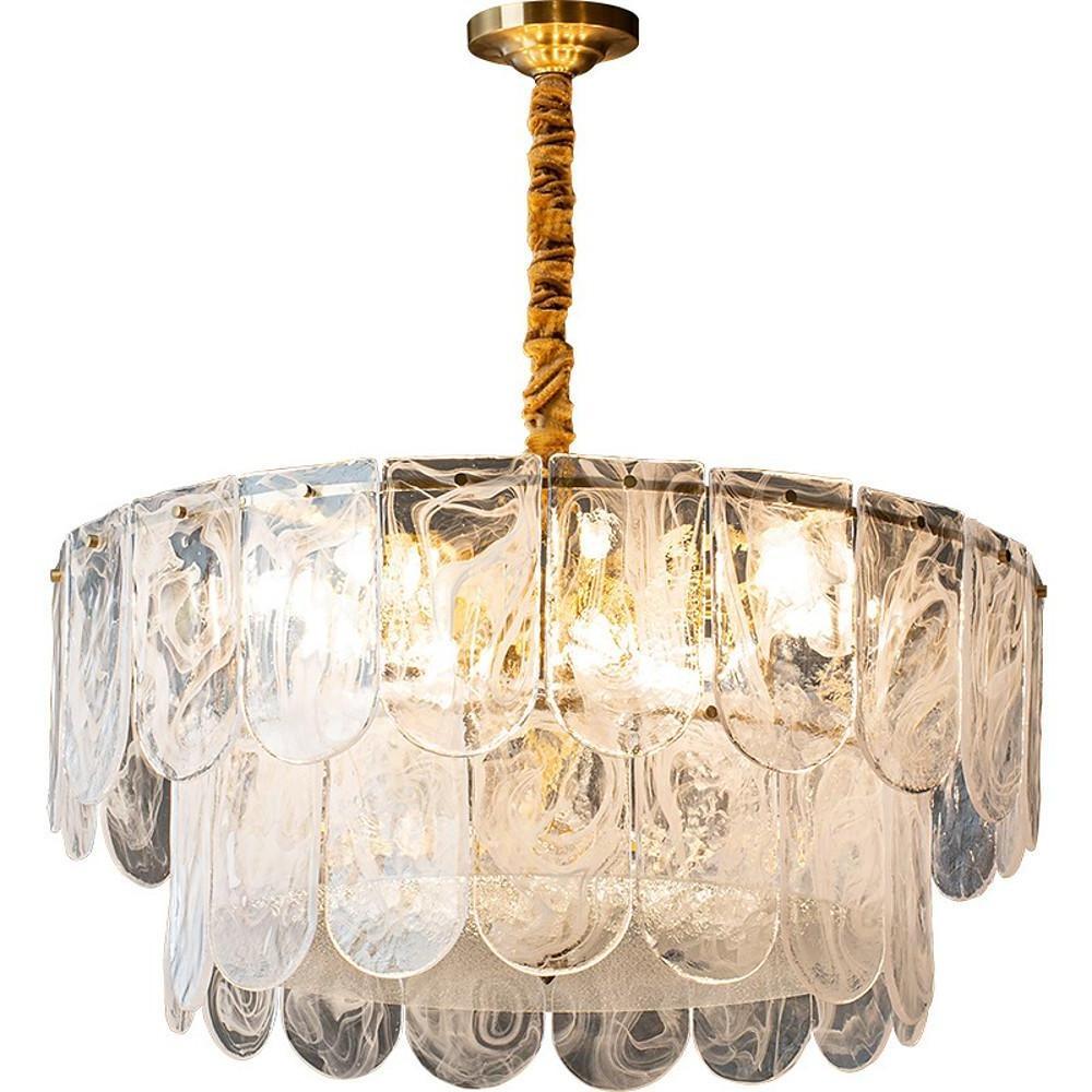 Elegant Modern Glass Lantern Chandelier Metal Ceiling Light for Living Room and Dining Room