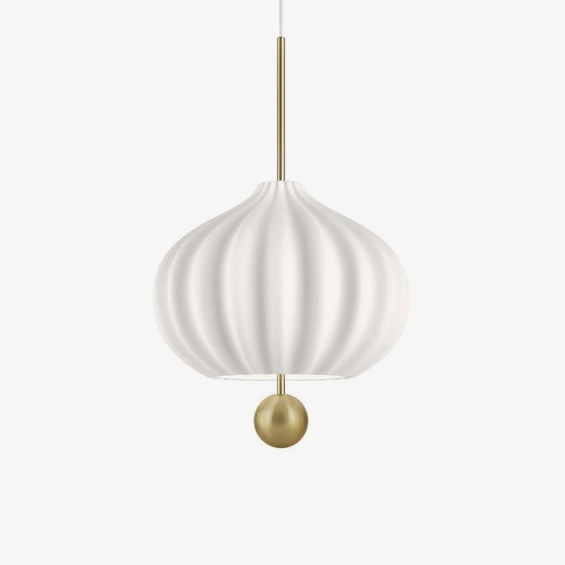 Elegant Mouth Blown Opal Glass Suspension Lamp with Satin Brass Accents