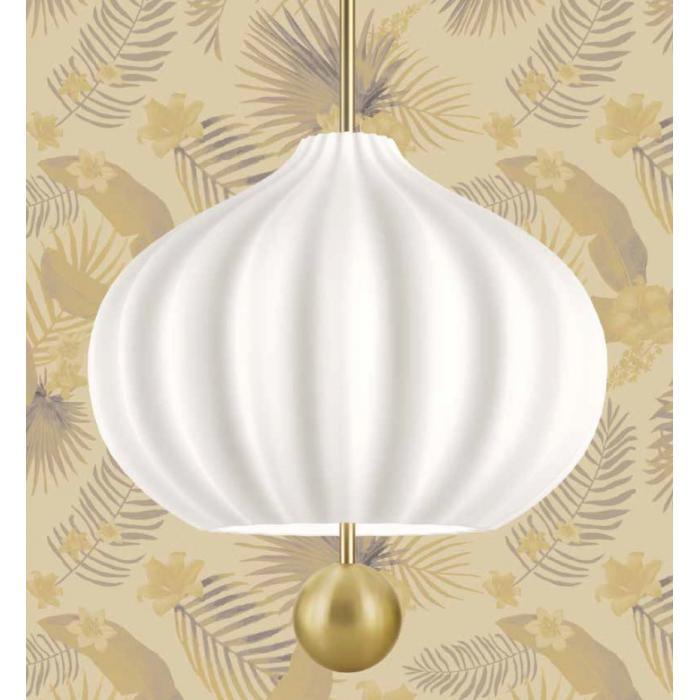 Elegant Mouth Blown Opal Glass Suspension Lamp with Satin Brass Accents