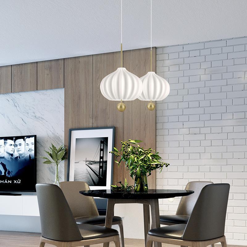 Elegant Mouth Blown Opal Glass Suspension Lamp with Satin Brass Accents