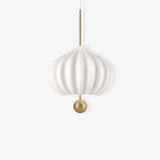 Elegant Mouth Blown Opal Glass Suspension Lamp with Satin Brass Accents