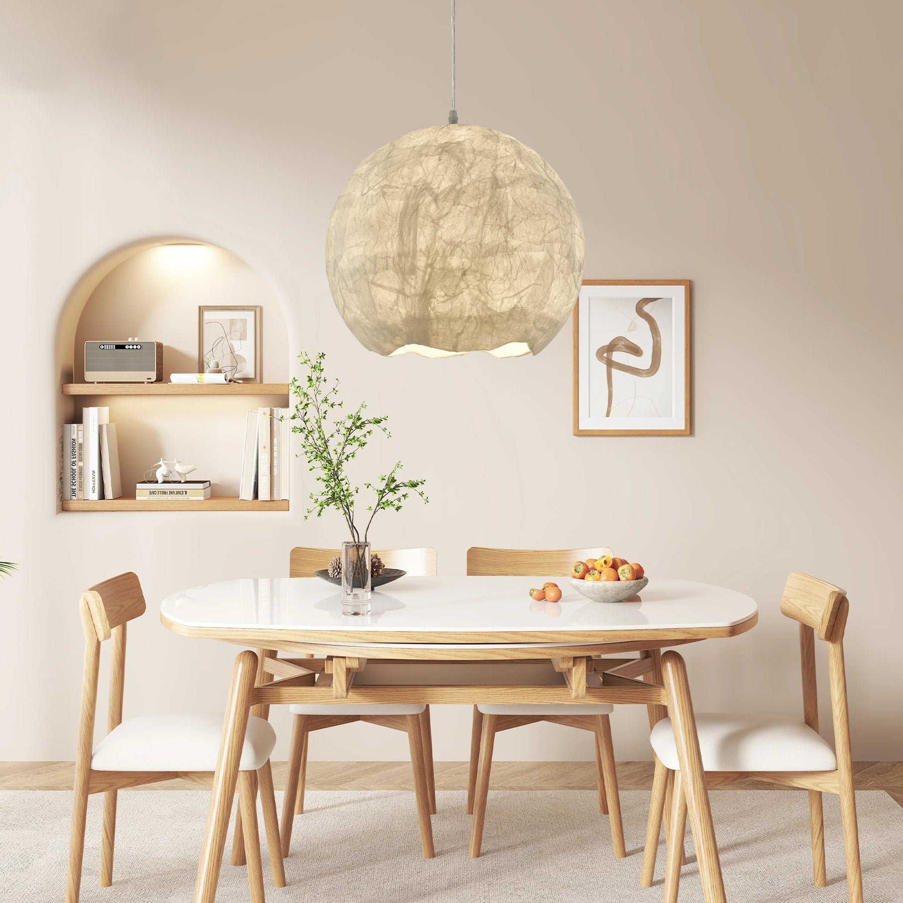 Elegant Mulberry Silk Moon Sphere Pendant Light Modern Indoor Hanging Lamp