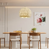 Elegant Mulberry Silk Moon Sphere Pendant Light Modern Indoor Hanging Lamp