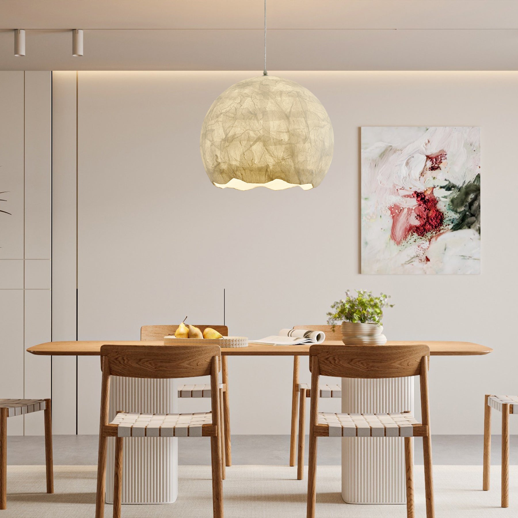 Elegant Mulberry Silk Moon Sphere Pendant Light Modern Indoor Hanging Lamp