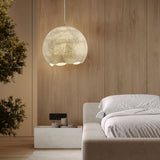 Elegant Mulberry Silk Moon Sphere Pendant Light Modern Indoor Hanging Lamp