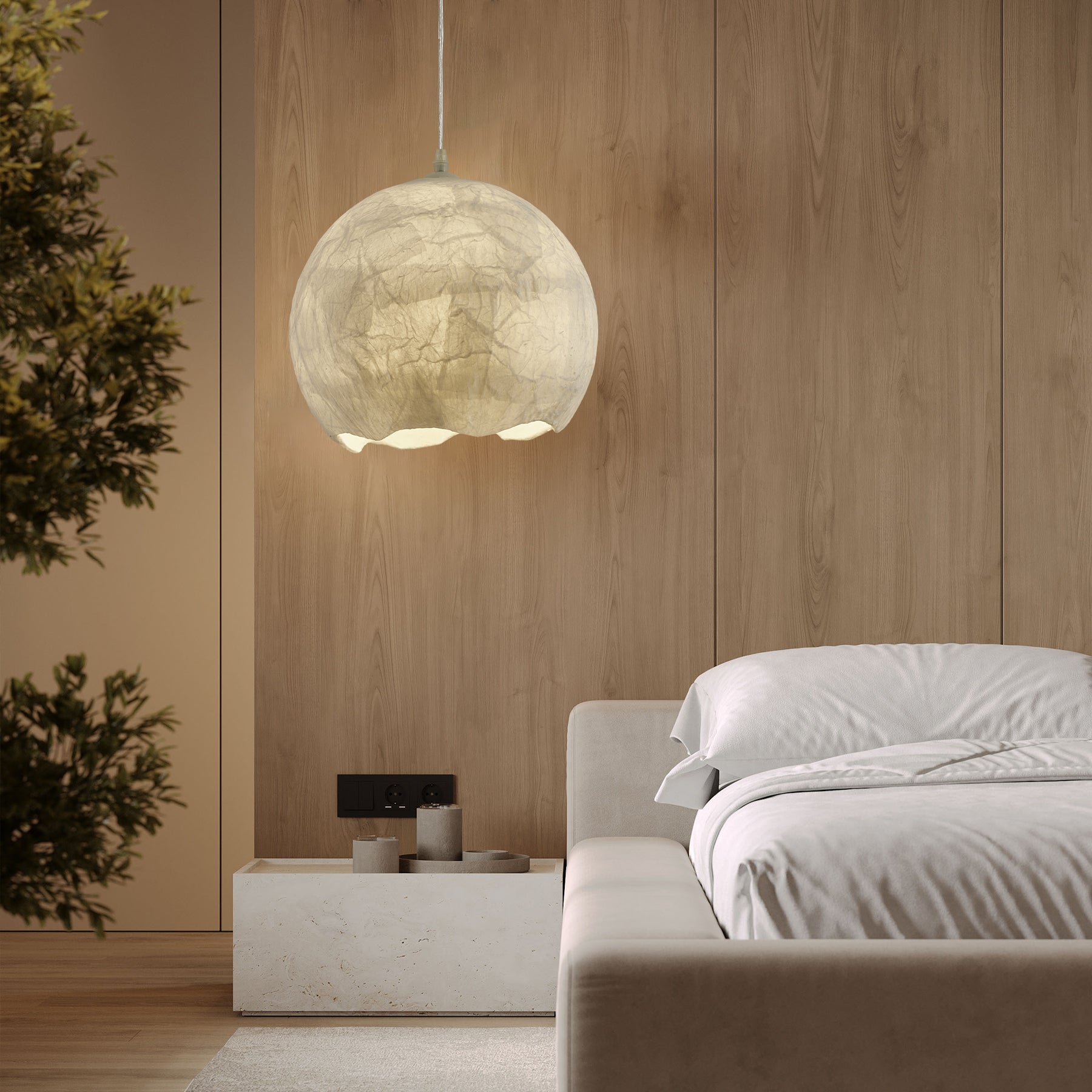 Elegant Mulberry Silk Moon Sphere Pendant Light Modern Indoor Hanging Lamp