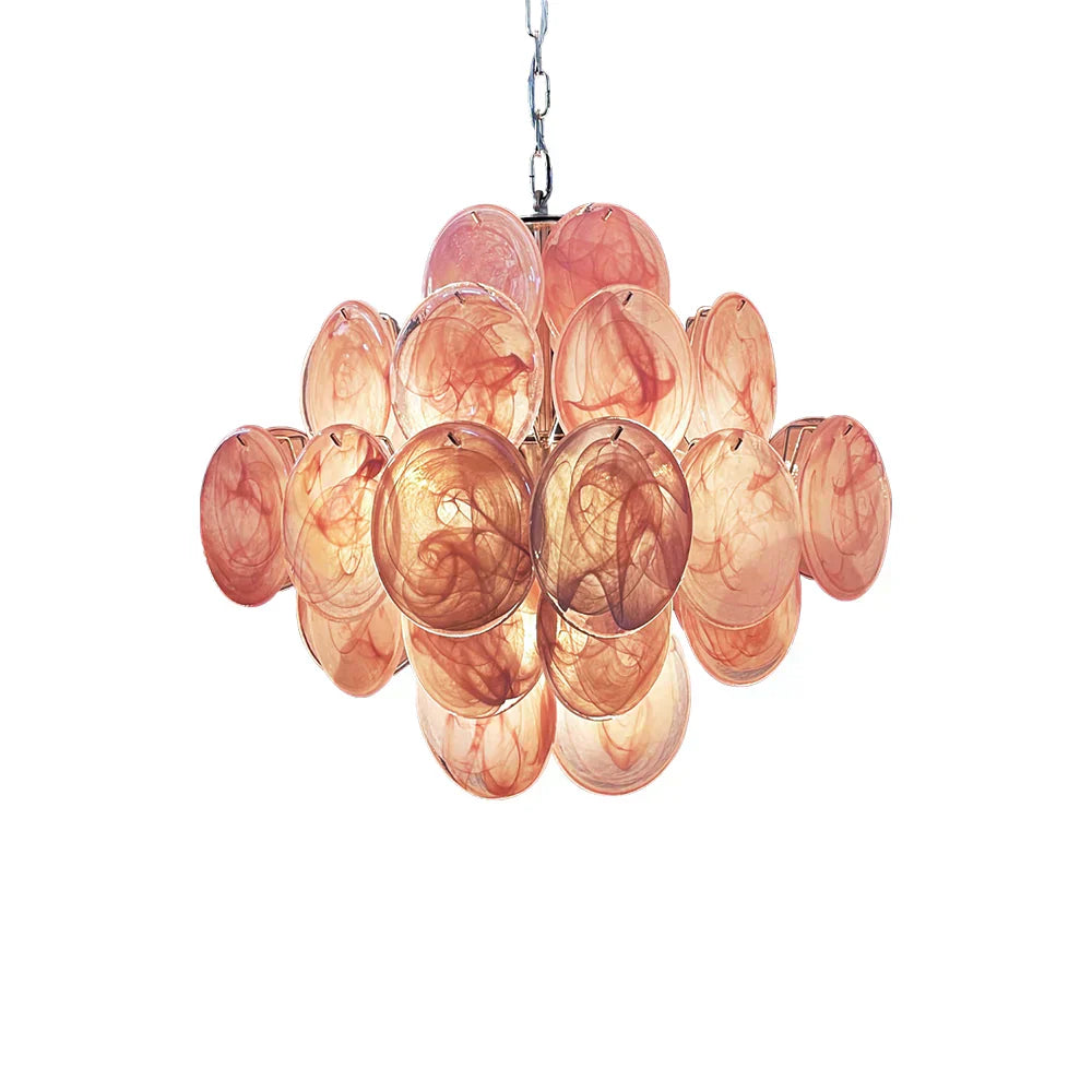 elegant-murano-pink-glass-disk-chandelier-for-modern-dining-room-lighting