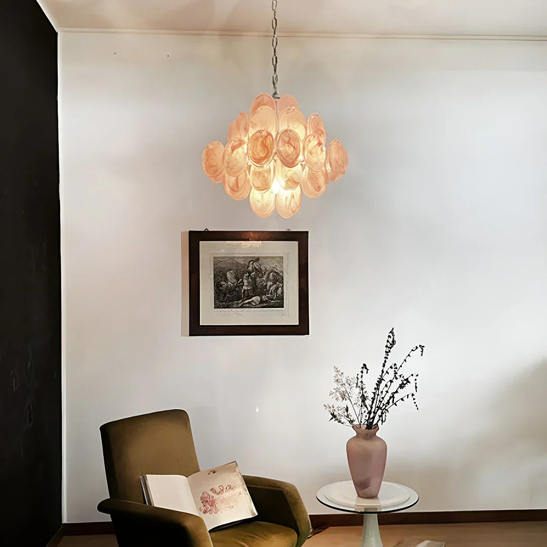 elegant-murano-pink-glass-disk-chandelier-for-modern-dining-room-lighting