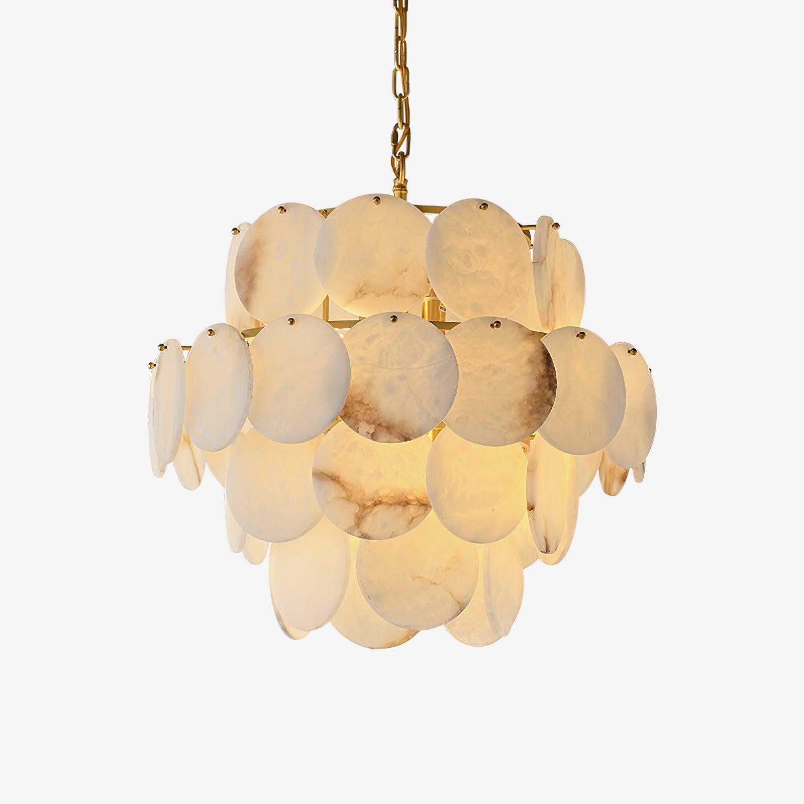 Elegant Natural Alabaster Shell Crown Chandelier Brass Multi Tier Luxury Pendant Light